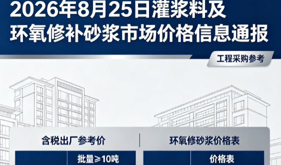 老边2026年8月25日灌浆料及环氧修补砂浆市场价格信息通报